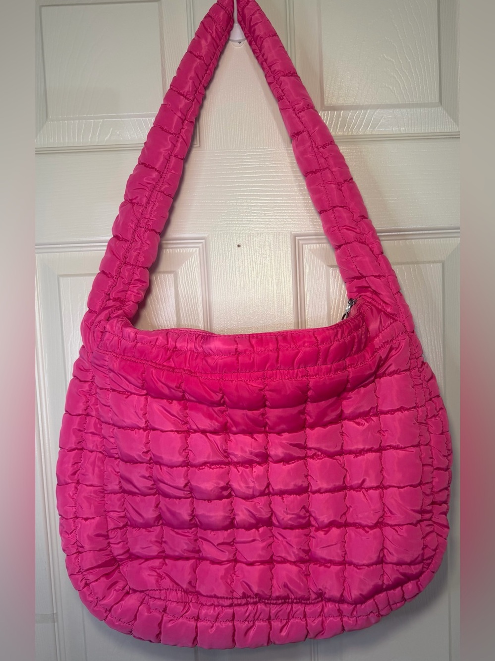 Quilted Puffer Crossbody Shoulder Bag Hot Pink